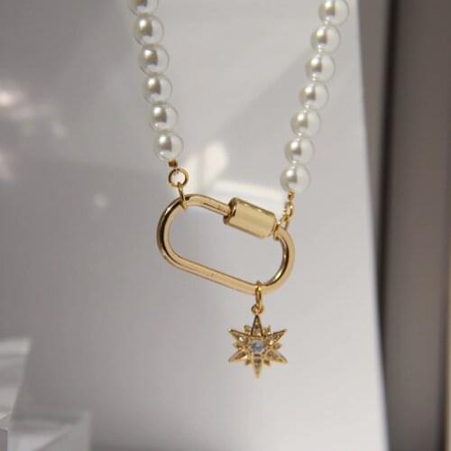 Brass With 18K Gold Geo Glass Pearl Detachable Necklace Women Jewelry Designer T Show Runway Gown Rare INS Japan Korean Fashion