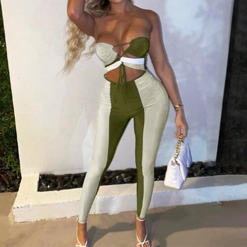 BKLD Casual Contrast Stitching High Street Bodycon Jumpsuit Sleeveless Hollow Out Active Wear Overalls Female Outfits One Piece