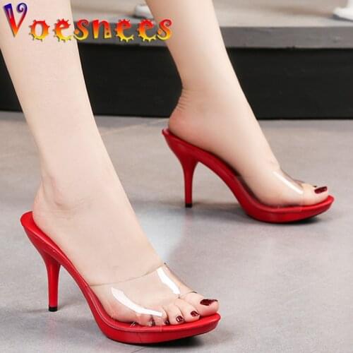 Transparent Crystal Party Slippers Walk Show Summer Sandal Mid Heel Comfortable Slides Sexy Nightclub Women’s Shoes Candy Color