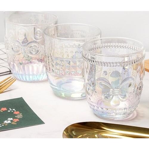 Rainbow iris embossed glass amber crystal crystal glass cup teacup juice drink cup home