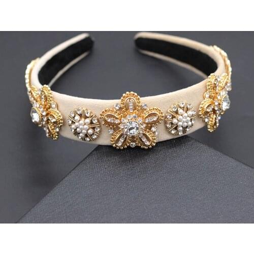 Bow pearl rhinestone headband Baroque fashion temperament gorgeous rhinestone bow pearl headband 845