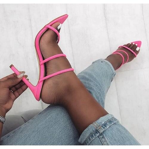 Summer New Shoes Woman Lycra fluorescent Mules glitter Peep toe Slides High heel Slippers Slip on Fashion Sandals