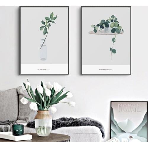 Nordic Decortive Hand-painted green plants wall art Canvas Painting Prints Posters for Living Room bedroom Morden Home Decor