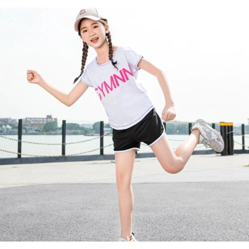 Sportswear children 2 pieces sport set for girls running T shirt summer girl sport shorts kids yoga set fitness tops gym set
