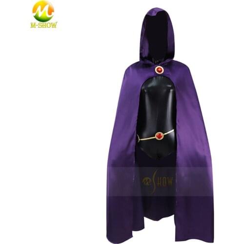 Teen Titans Raven Costume, Purple Hooded Cloak Jumpsuit Raven Cosplay Outfit with Belt for Halloween Christmas Party