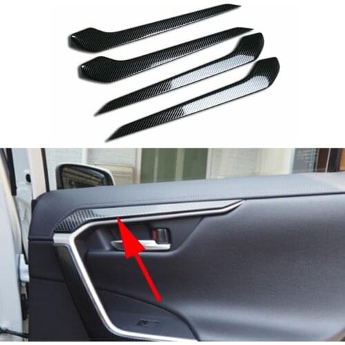 Carbon Fiber Interior Accessories Door Side Armrest Protector Cover Trim Frame Fit For Toyota RAV4 2019 2020