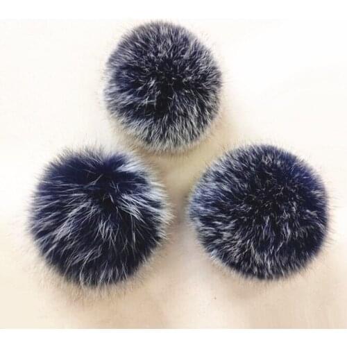 Newest Winter Fluffy Real Navy Blue Fox Fur Pompom Winter 14cm Real Genuine Fur Hairy Ball For Knitted Hats Beanies Caps