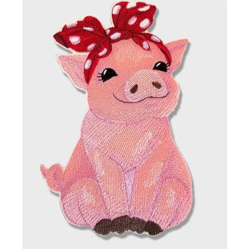 Piggy with a Bow Embroidered Patches for Clothing Cartoon Applique Whimsical Animal Iron on Patches Cute Pig Badges DIY