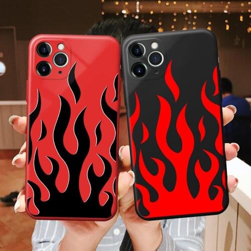 YIKS Fashion Flame Pattern Phone Case For iPhone X XS MAX 11 Pro 12 XR 7 8 6Plus SE 2020 Black Red Soft Silicone Back Cover Capa