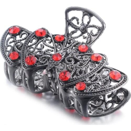 1Pc Fashion Red Big Hairpin Claw Crystal Butterfly Clip Metal Rhinestone Crab Clip Hair Accessories Female Wedding Jewelry Gift