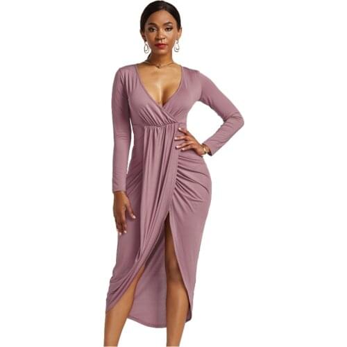 Women Sexy Bodycon Asymmetric Kimono Midi Wrap Dress Deep V Neck High Waisted Long Sleeve Draped Slit Dress for Women Plus Size
