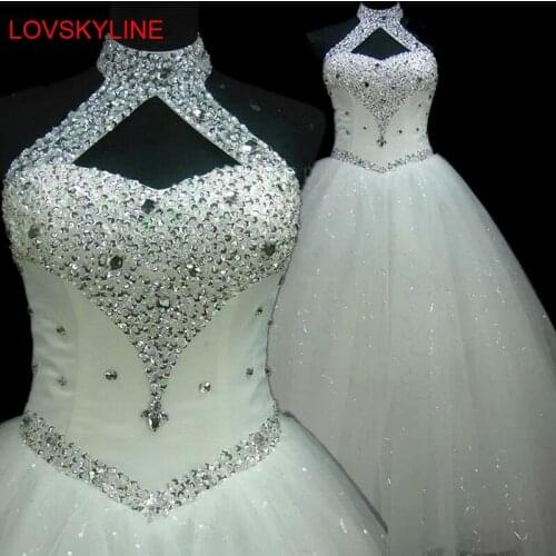 2020 High Quality Sexy Halter Elegant Lace Wedding Dress Luxury Crystal Vestido Vintage Plus Size Ball Gowns