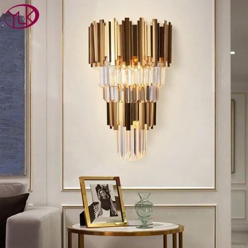 Youlaike Gold Modern Wall Sconces Lighting AC110-240V Two Level Crystal Wall Lamp Bedside Living Room Crystals Light Fixture