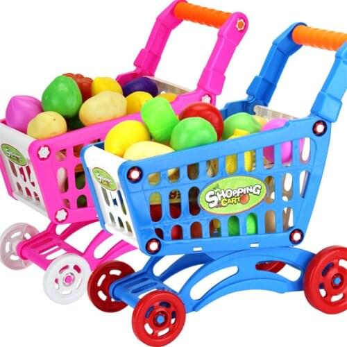 16Pcs Shopping Trolley Cart Basket Mini Play House Toy Plastic Simulation Fruit Pretend Toy For Children Christmas Gift Car Toys
