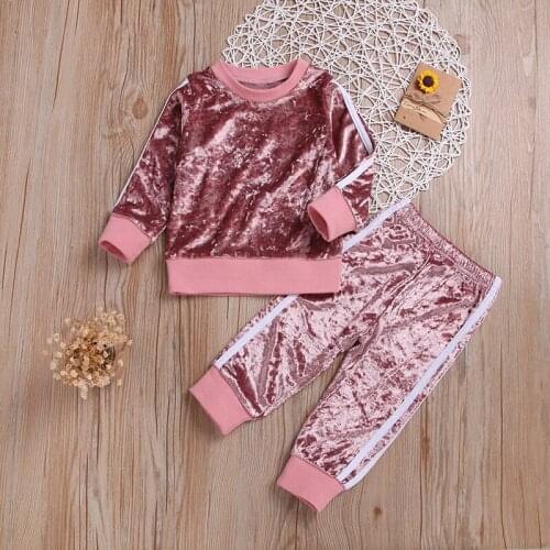 2021 Baby Girls Toddler Clothes Gold Velvet Long Sleeve Suit Boys Clothing 2pcs Kids Clothing Winter Clothes Girls Fall Outfits