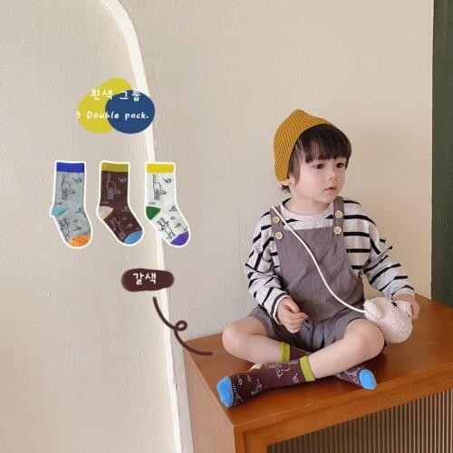 3Pairs Cartoon Kids Socks Korean Fashion Baby Boys Girls Cotton Socks for 1-9Years Children