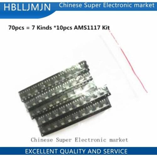 70pcs = 7 Kinds *10pcs AMS1117 Kit AMS1117-ADJ AMS1117-5.0V AMS1117-3.3V AMS1117-2.5V AMS1117-1.8V AMS1117-1.5V AMS1117-1.2V