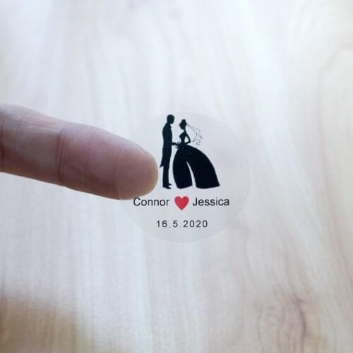 96Pcs 3cm Custom Wedding Sticker Personalized Name Label Transparent Round Logo For Party Favors Candy Gift Boxes Packaging