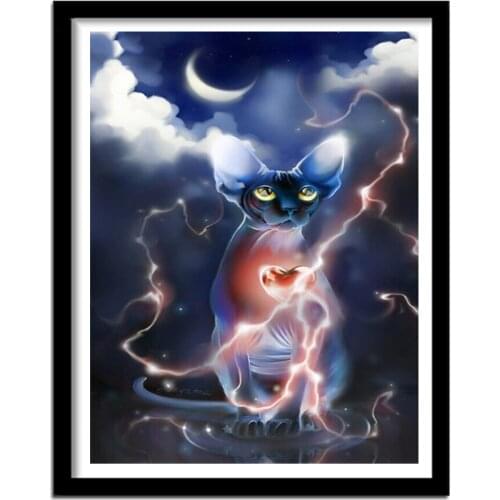 Diamond Mosaic 5d Pictures Lightning Sphynx Pattern Diamond painting Full square Round drill Diamond Embroidery Animal A565