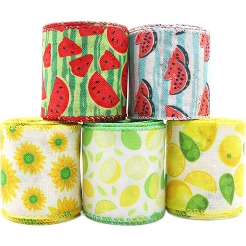 2.5" 63MM 6 Yards Lemon Watermelon Wired Edge Ribbon For Summer Party Craft & DIY, Butterfly Bow, Wreath, Y2021060702
