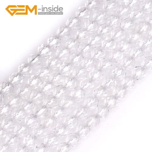Gem-inside Natural AAA Grade Faceted Natural Clear White Quartzs Beads For Jewelry Making strand 15" Selectable Size