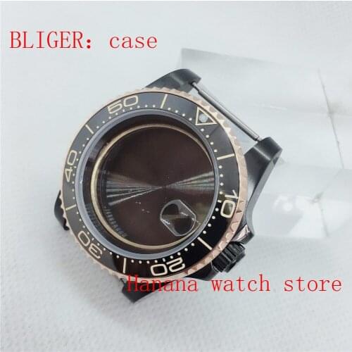 Bliger New 40mm black PVD stainless steel watch case sapphire glass fit ETA 2836 miyota 8215/8205/821A Mingzhu DG2813/ 3804 move