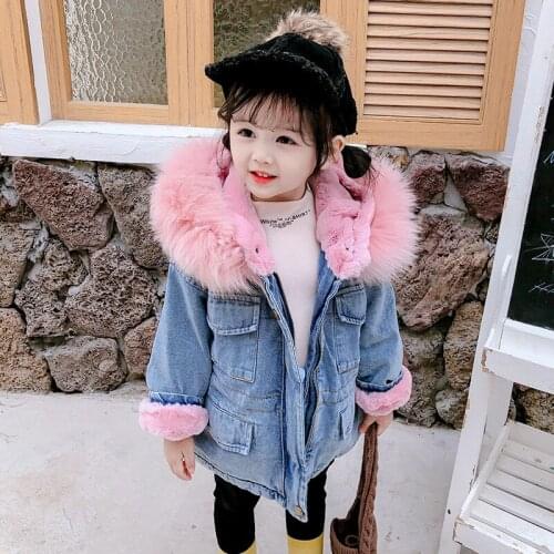Girls Coats and Jackets Winter Baby Girl Denim Jacket Velvet Fur Warm Toddler Girl Outerwear Coat Kids Girl Parka 2-7 Yrs