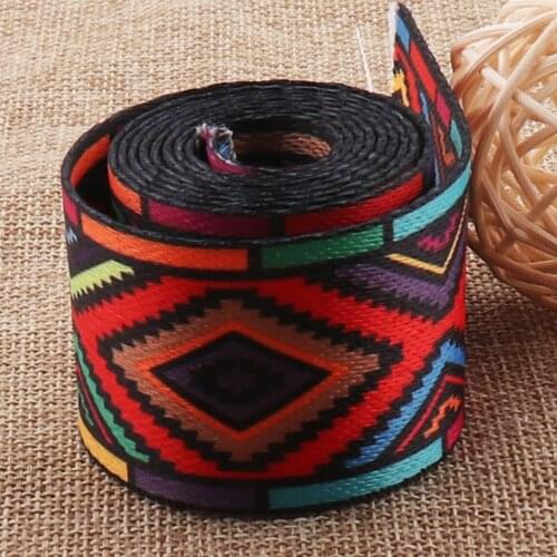 1.5"(38mm) Ethnic Geometric Pattern Webbing Soft Smooth Red Purse Bag Belt Woven Belt canvas Bag straps tote handles strap