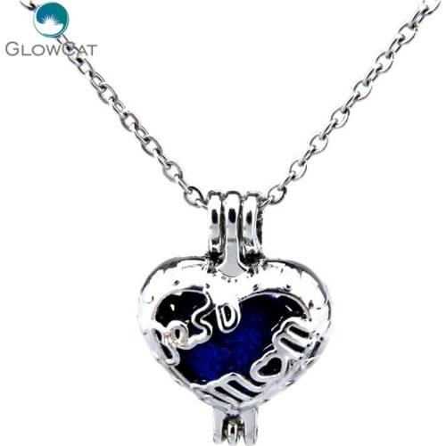 K205 Silver Best Mom Heart Locket Beads Cage Necklace Stainless Chain Aroma Essential Oil Diffuser Locket