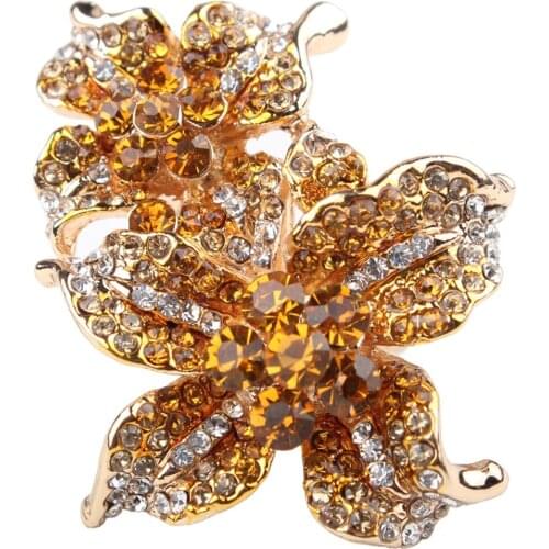 Claire Jin Exaggerated Double Flowers Ring for Women Jewelry Big Fully-jewelled Rhinestone Statement Rings Valentines Day Gift
