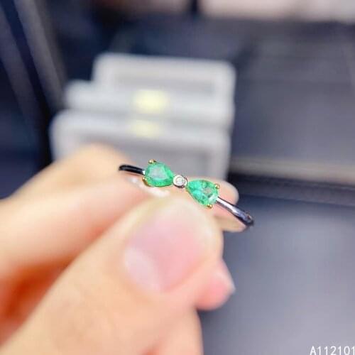KJJEAXCMY fine jewelry S925 sterling silver inlaid natural Emerald new girl elegant ring support test Chinese style hot selling