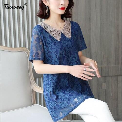 Korean Style 5XL Vintage lace Blouse Women Black Blusas Mujer De Moda 2021 Summer Plus Size Tunic Tops Aesthetic Long Shirts