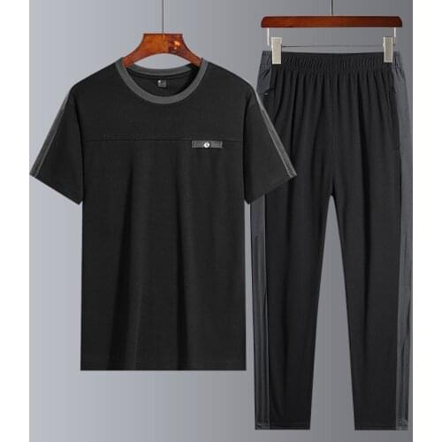 2021 New Summer Short Sleeve Long Pants Suit Mens Trend Suit Quick Drying Sportswear Casual Mens Two Piece Set