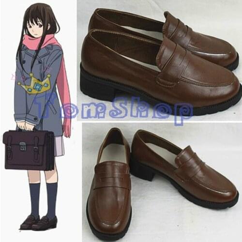 Wholesale Noragami Iki Hiyori Cosplay Shoes Custom Size High School Girl Retro Leather shoes Free Shipping