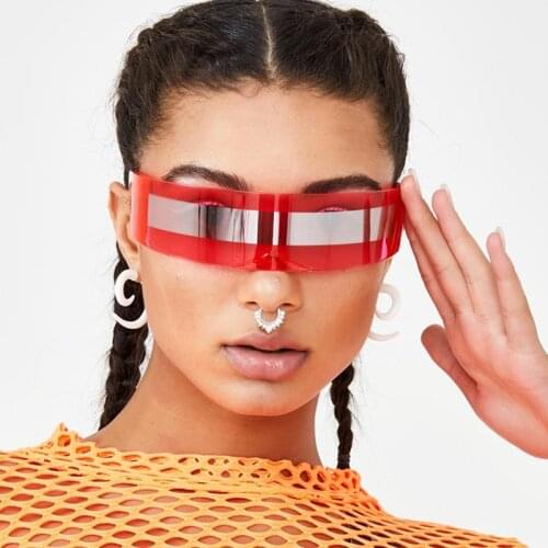 Cool Siamese Futuristic Wrap Around Monob Costume Sunglasses Luxury Brand Designer Mask Novelty Glasses Purple Blue Goggle