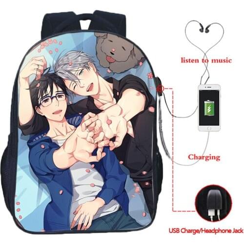 Boys Teens Yuri On Ice Yuri!!! on Ice Victor USB Charge School Bags Men Boy Beautiful Backpacks
