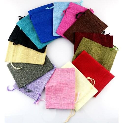 13x18cm 50pcs Random Mixed Color Handmade Drawstring packaging burlap Wedding Party pouches jute bag Candy Top Jewelry bag
