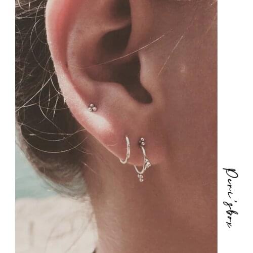 Minimalist 925 Sterling Silver Three Ball Stud Earrings Delicate Tiny Dot Small Earrings Cartilage Helix Piercing Earring