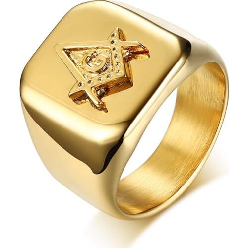 JHSL Fashion Big Male Men Free-mason Rings Jewelry Gold Color Stainless Steel Metal size 9 10 11 12