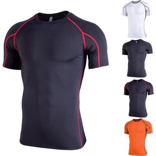 Men Compression T Shirt Workout Sport Running T-shirt Short Jogging Tshirt Men Fitness Gym Athletic Tops