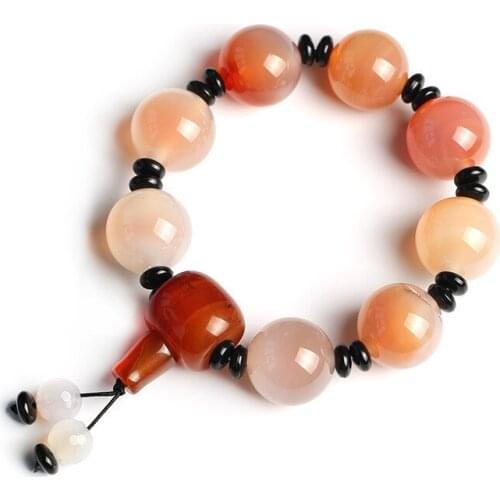 Men Bracelet Bangle Orange Agate Chalcedony 20mm Round Buddha Beads Bracelet Gift for Females Fashion Bracelet Jewelry