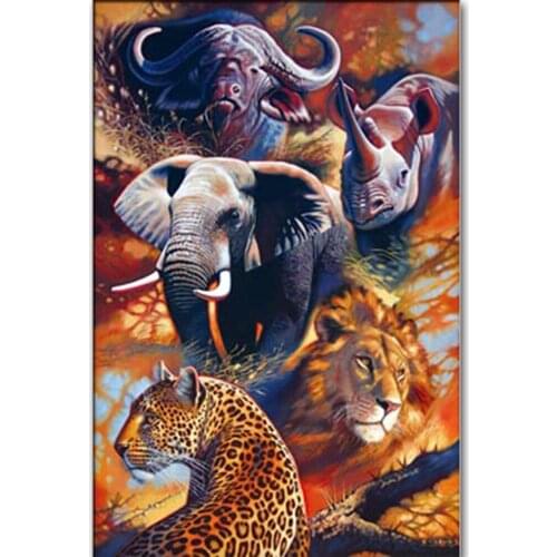 Home Decoration DIY 5D Diamond Embroidery "Big Five Animals Lord" Full Diamond Cross Stitch Set Painting Resin Hobby Craft