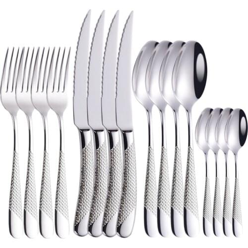 Silver Tableware Stainless Steel Cutlery Set Forks Knives Spoons Kitchen Dinner Set Fork Spoon Knife Gold Dinnerware Set 16 Pcs