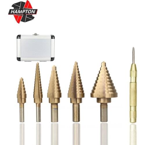 HSS Step Drill Bit Set 6pcs TiCN Coated Triangle Shank Core Drill Bits With Center Punch Wood Metal Hole Cutter