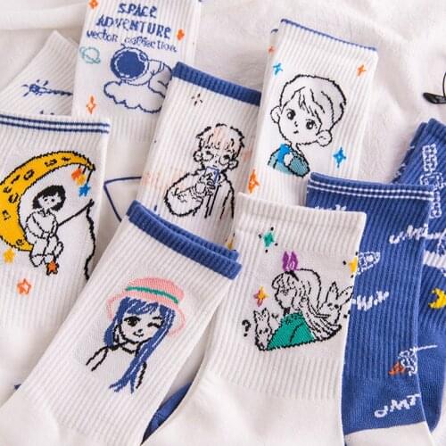 2021 New cotton Hip Hop Style Breathable Mid Tube Socks funny animation Kawaii Harajuku Skateboard socks