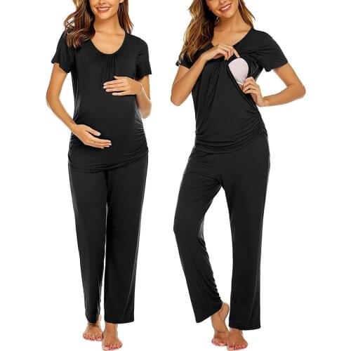 2020 Summer NEW Fashion Hot Sale Maternity Nightwear Women Maternity short Sleeve Nursing Baby T-shirt Tops+Pants Pajamas Set