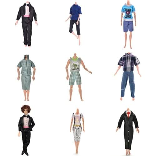 New One Sets Casual Suits Doll Clothes Plaid Shirt T-shirt +Pants Prince Fashion Wear Outfits For Ken Doll Best Xmas Gift