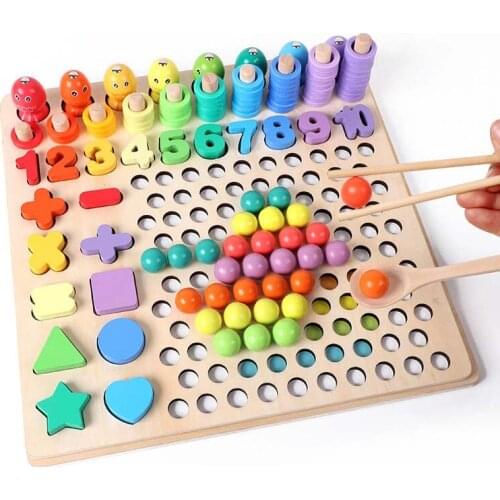 New Early Educational Toys Children Kids Toys Montessori Wooden Toys Hands Brain Training Clip Beads Puzzle Board Math Game Bab