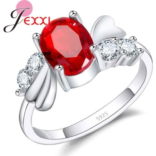 Charm 925 Sterling Silver Rings Jewelry For Women Wedding Accessory With Red Austrian Crystal Fashion Mothers Day Ring