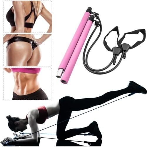 Portable Pilates Bar Kit Resistance Band Yoga Pilates Stick Yoga Exercise Bar Foot Loop for Yoga Stretch Sculpt Twisting Sit-Up